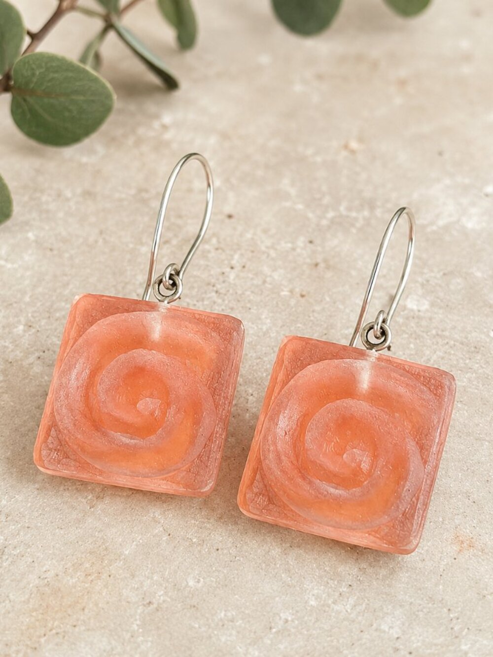 Alexis Bittar Hand Carved Lucite Peach Spiral Drop Earrings
